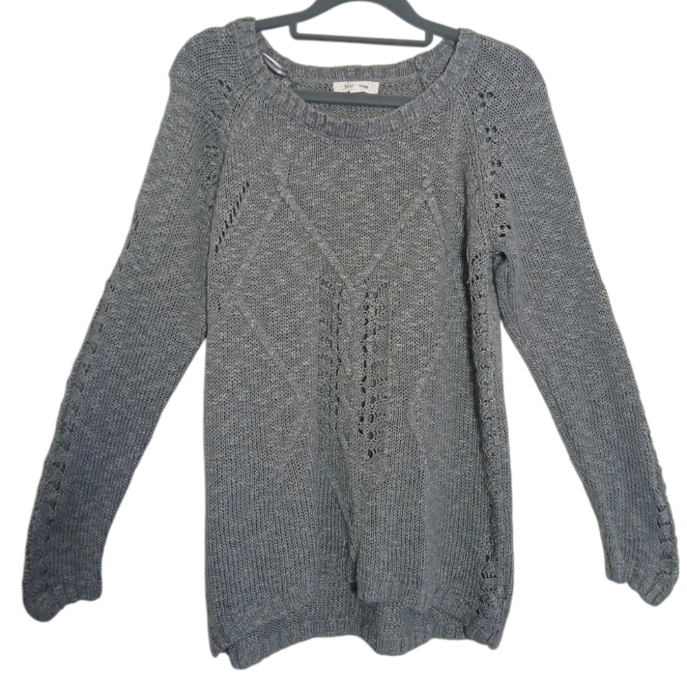 Pink Rose Gray Knit Sweater Sz‎ L